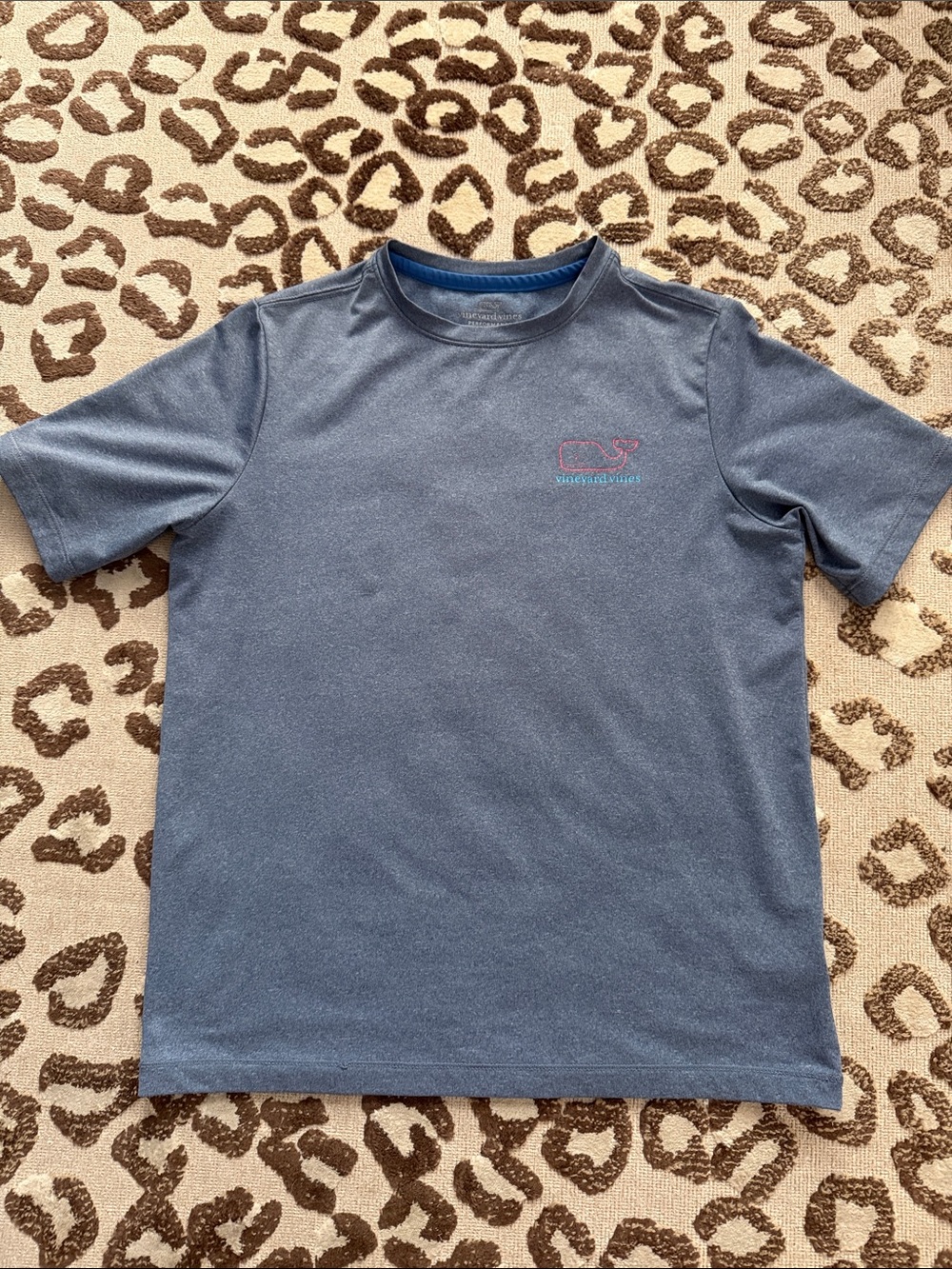 Vineyard Vines Boys' Short Sleeve Performance Tee in Slate Blue with Pink Logo